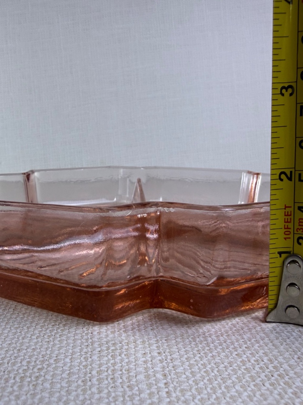 Pink Depression Glass 3-Section Divided Relish & Candy Dish — Starburst Pattern - Picture 4 of 10